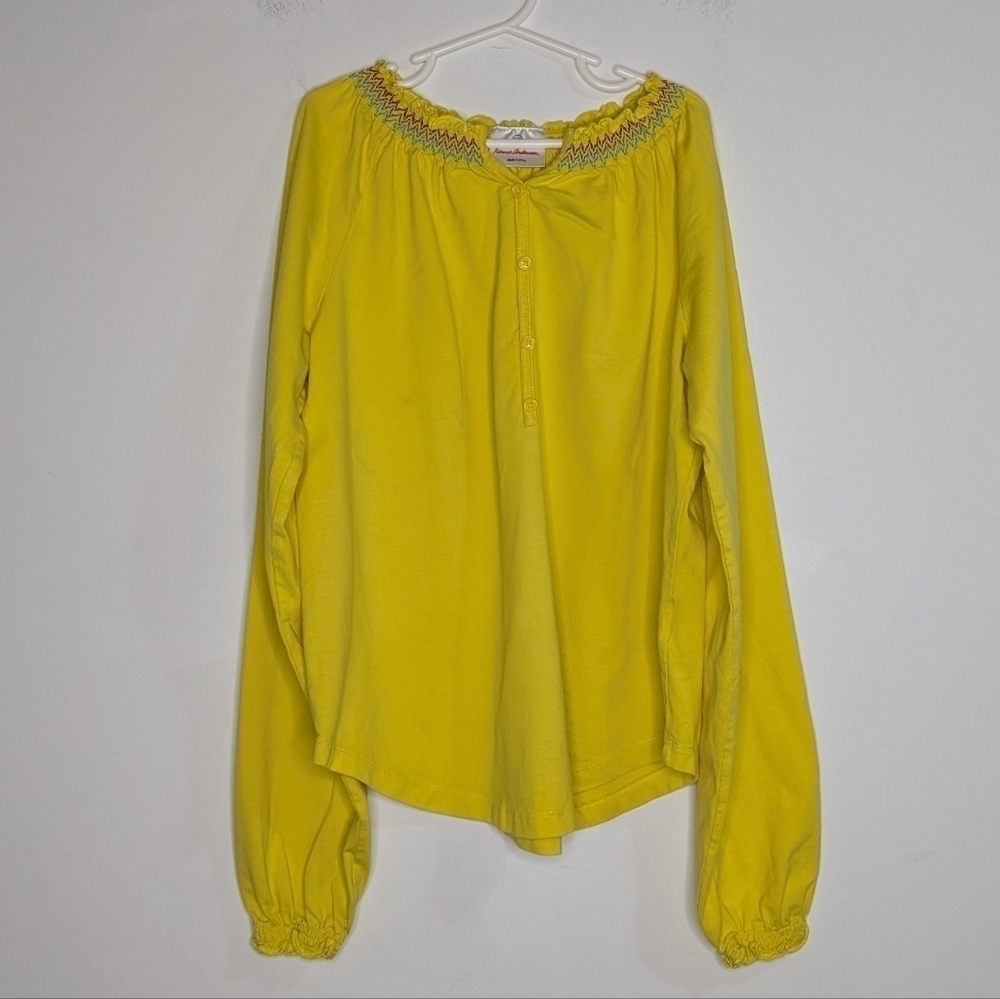 ✨3/$15  Hanna Andersson yellow 1/3 button long sleeve top 14/16